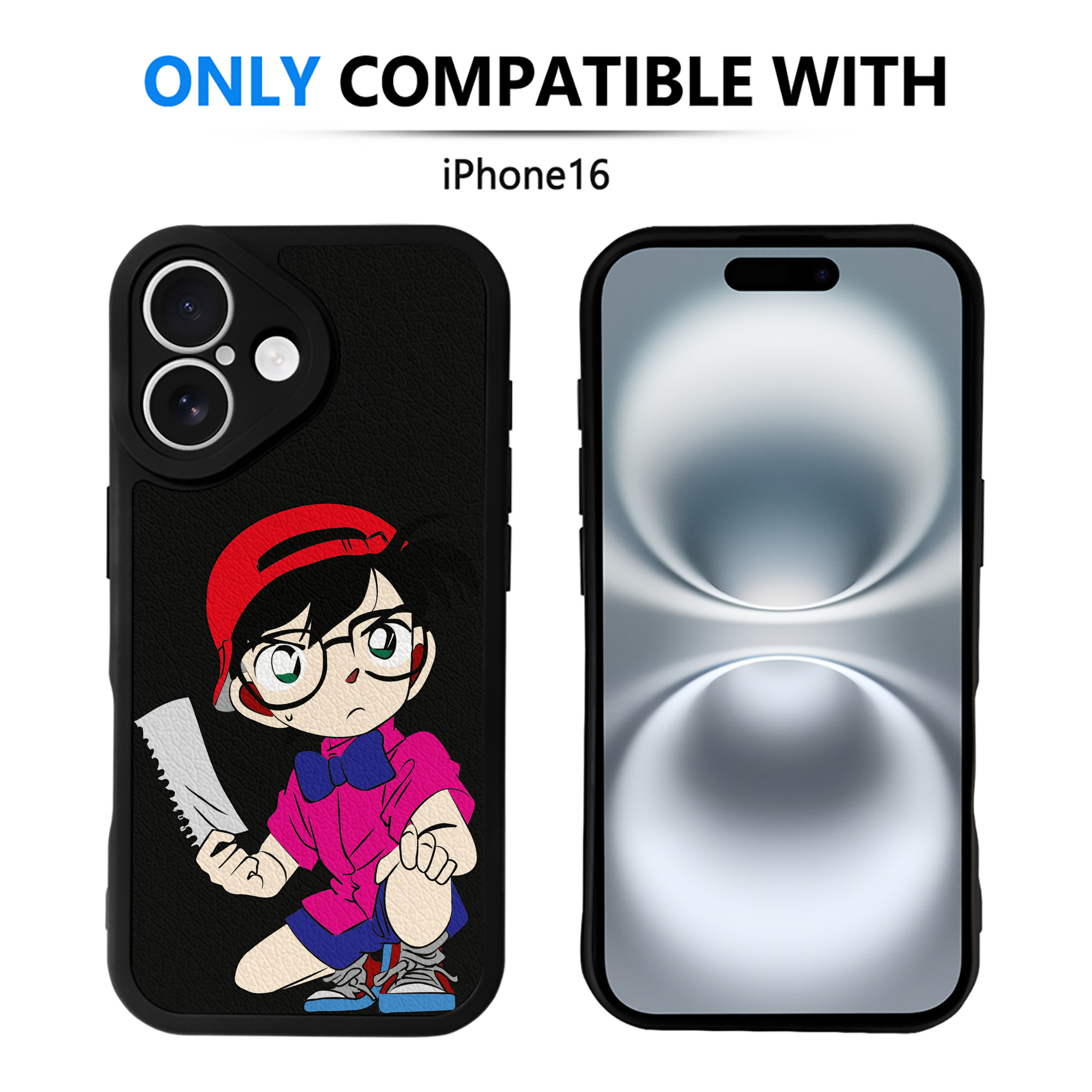 （画像用） 名探偵コナン 江戸川 コナン Detective Conan Conan Edogawa 【iPhone 16シリーズ対応】シリコンスマホケース（レザー調） 材質：シリコン